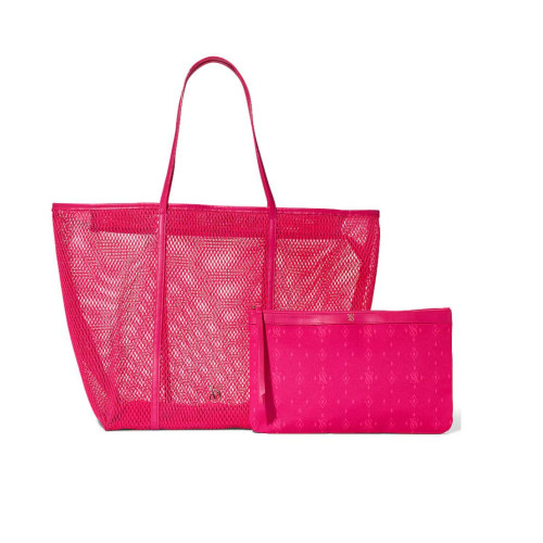 Пляжний Набір Сумка + Косметичка Victoria’s Secret Mesh Tote & Pouch Set Hot Pink