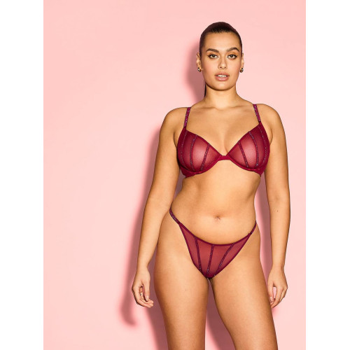 Комплект Білизни Victoria’s Secret Sheer Shine Low-Cut Demi Bra Thong Panty Berry