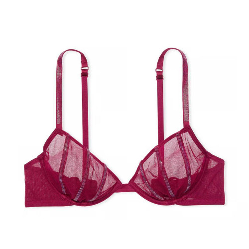Комплект Білизни Victoria’s Secret Sheer Shine Low-Cut Demi Bra Thong Panty Berry