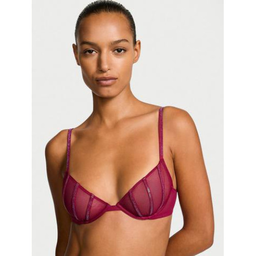 Комплект Білизни Victoria’s Secret Sheer Shine Low-Cut Demi Bra Thong Panty Berry