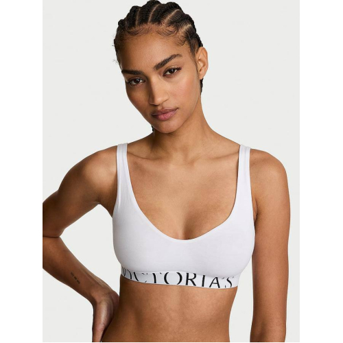 Бралет Victoria’s Secret The T-Shirt Cotton Exploded Logo Unlined Plunge Bralette White