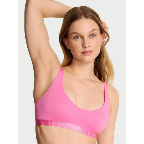 Бралет Victoria’s Secret The T-Shirt Cotton Exploded Logo Unlined Plunge Bralette Pink