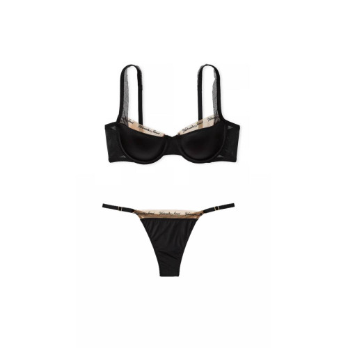 Комплект Білизни Victoria's Secret Very Sexy Logo Embroidery Lined Bra & Thong Panty Black 