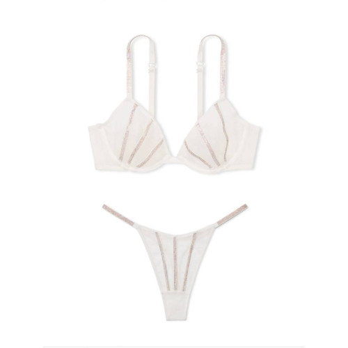 Комплект Білизни Victoria’s Secret Sheer Shine Low-Cut Demi Bra Thong Panty White