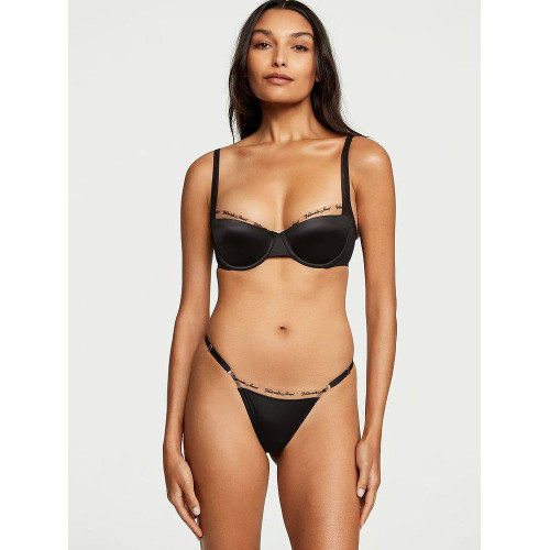 Комплект Білизни Victoria's Secret Very Sexy Logo Embroidery Lined Bra & Thong Panty Black 