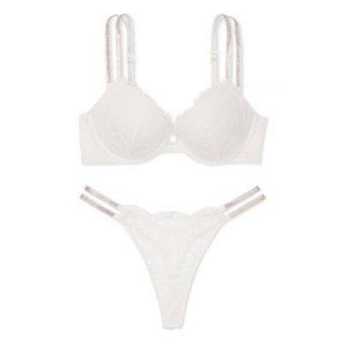 Комплект Білизни Victoria’s Secret Very Sexy Double Shine Strap Push-Up Bra & Thong Panty Coconut White