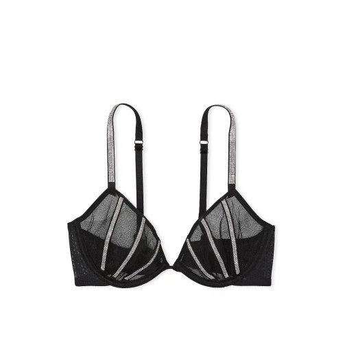 Комплект Білизни Victoria’s Secret Sheer Shine Low-Cut Demi Bra Thong Panty Black