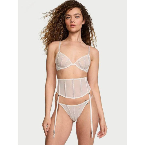 Комплект Білизни Victoria’s Secret Sheer Shine Low-Cut Demi Bra Thong Panty White