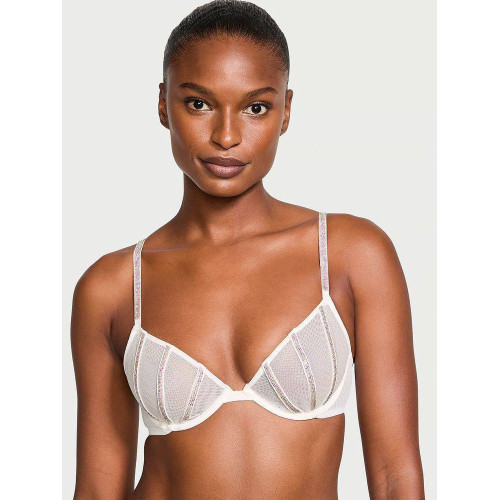 Комплект Білизни Victoria’s Secret Sheer Shine Low-Cut Demi Bra Thong Panty White