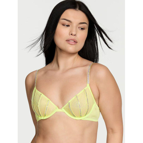 Комплект Білизни Victoria’s Secret Sheer Shine Low-Cut Demi Bra Thong Panty Lime