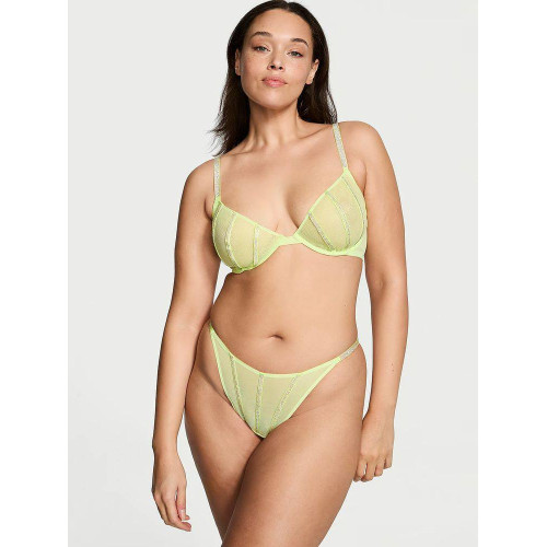 Комплект Білизни Victoria’s Secret Sheer Shine Low-Cut Demi Bra Thong Panty Lime