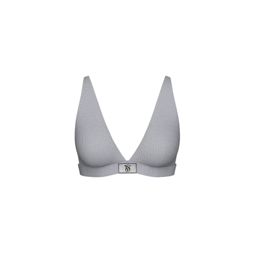 Комплект білизни Victoria’s Secret THE T-SHIRT Shine Cotton Wireless Plunge Bralette & V-Thong Black Emblem Grey