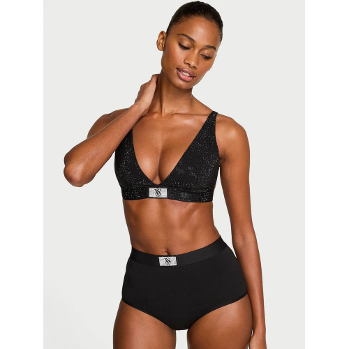 Комплект білизни Victoria’s Secret THE T-SHIRT Shine Cotton Wireless Plunge Bralette & V-Thong Black