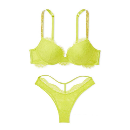 Комплект білизни Victoria’s Secret Shine Chain Strap Lace Push-Up Bra Limelight