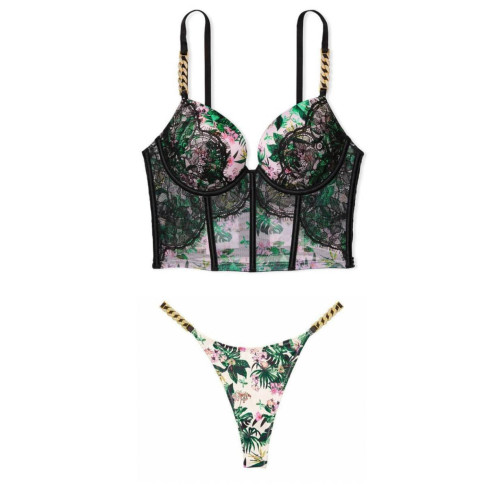 Комплект Білизни Victoria’s Secret Very Sexy Push-Up Corset Top & Chain Strap Satin Thong Panty
