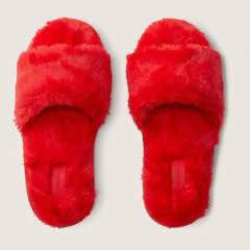 Тапочки Victoria’s Secret PINK Faux Fur Slippers Red Pepper