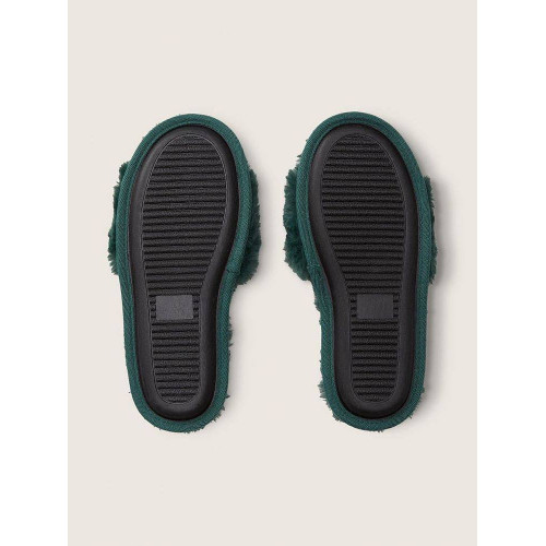 Тапочки Victoria’s Secret PINK Faux Fur Slippers Satin Green Тапочки Victoria’s Secret PINK Faux Fur Slippers Satin Green