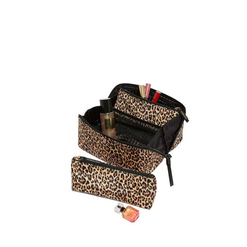 Косметичка Victoria’s Secret 3-Piece Expandable Travel Makeup Bag Leopard