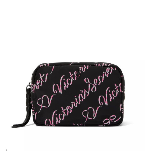 Косметичка Victoria’s Secret Travel Makeup Bag Black Candycane Script