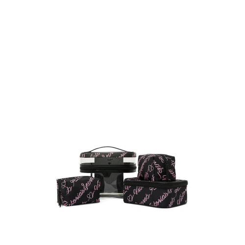Косметичка Victoria’s Secret 4-Piece Makeup Bag Black Candycane Script (4 в 1)