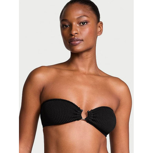 Купальник Victoria’s Secret Pure Black Strapless Crinkle U-Ring Bandeau Bikini Top & Crinkle Thong Bikini Bottom