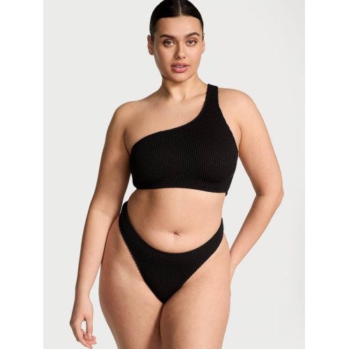Купальник Victoria’s Secret Pure Black Strapless Crinkle U-Ring Bandeau Bikini Top & Crinkle Thong Bikini Bottom