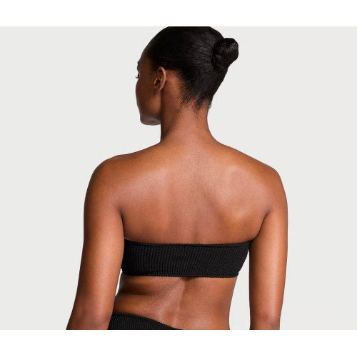 Купальник Victoria’s Secret Pure Black Strapless Crinkle U-Ring Bandeau Bikini Top & Crinkle Thong Bikini Bottom