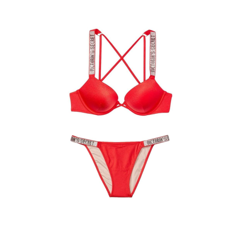 Купальник Victoria’s Secret Shimmering Strappy Bombshell Push-Up Bikini Top & Shine Strap Barbados Bikini Swim Bottom