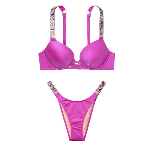 Купальник Victoria's Secret Shine Strap Bombshell Add-2-cups Push-Up Top & Strap Laguna Thong Bottom