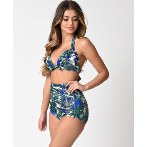 Купальник Unique Vintage Plus Size Tropical Parrot Print Monroe High Waist Bottom