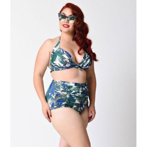 Купальник Unique Vintage Plus Size Tropical Parrot Print Monroe High Waist Bottom