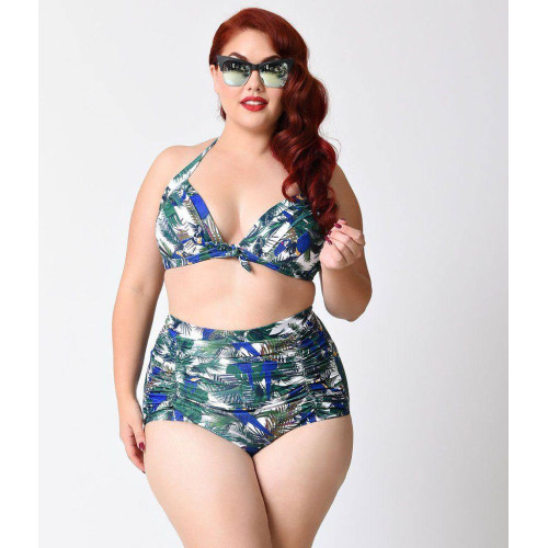 Купальник Unique Vintage Plus Size Tropical Parrot Print Monroe High Waist Bottom