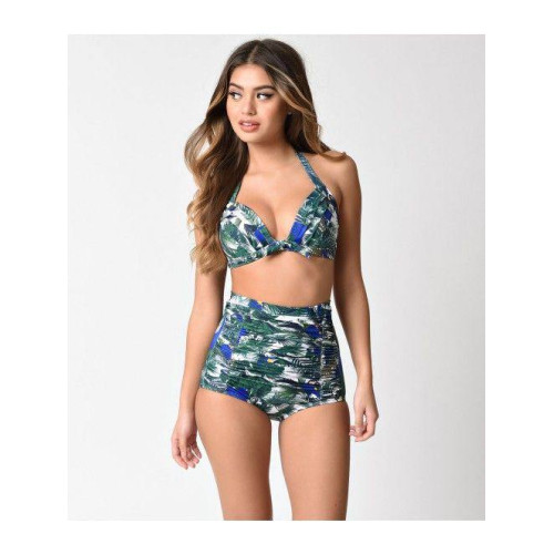 Купальник Unique Vintage Plus Size Tropical Parrot Print Monroe High Waist Bottom