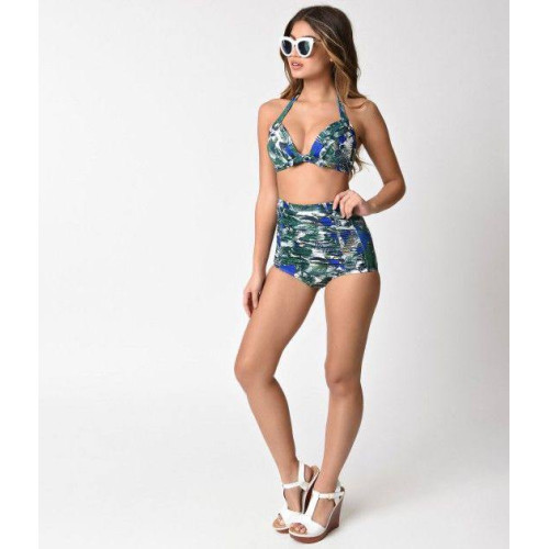 Купальник Unique Vintage Plus Size Tropical Parrot Print Monroe High Waist Bottom