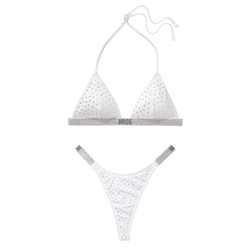 Купальник Victoria’s Secret Bride Shine Triangle Bikini Top Thong Bikini Bottom White Купальник Victoria’s Secret Bride Shine Triangle Bikini Top Thong Bikini Bottom White