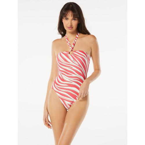 Купальник Michael Kors Logo Ring Halter One Piece Swimsuit - Mod Zebra