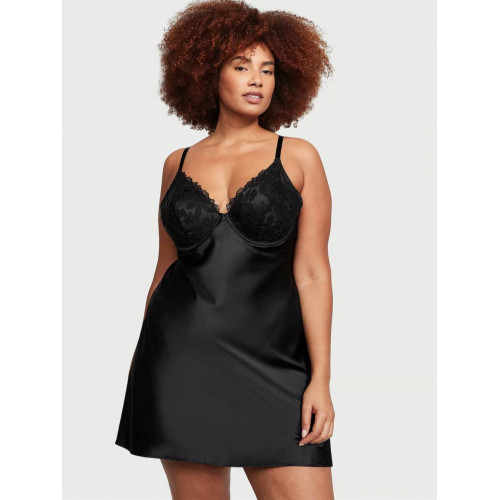 Пеньюар Victoria’s Secret Fishnet Ziggy Slip Black Floral Embroidery Satin Slip Black