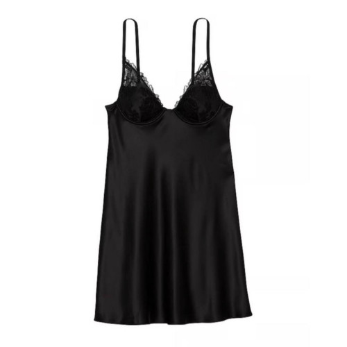 Пеньюар Victoria’s Secret Fishnet Ziggy Slip Black Floral Embroidery Satin Slip Black