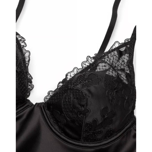 Пеньюар Victoria’s Secret Fishnet Ziggy Slip Black Floral Embroidery Satin Slip Black