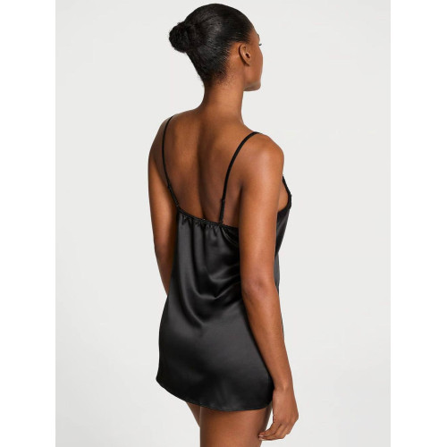Сатиновий Пеньюар Tease Satin Lace-Trim Mini Slip Dress Angel Black