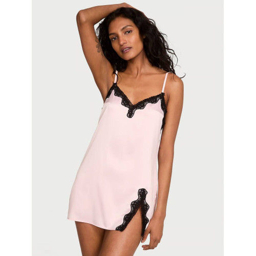 Сатиновий Пеньюар Tease Satin Lace-Trim Mini Slip Dress Angel Pink