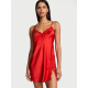 Пеньюар Victoria’s Secret Satin Rose Lace-Trim Asymmetric Slip Dress Red