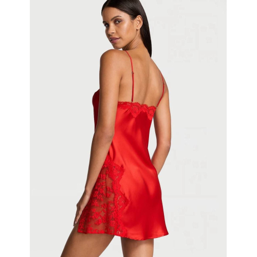 Пеньюар Victoria’s Secret Satin Rose Lace-Trim Asymmetric Slip Dress Red