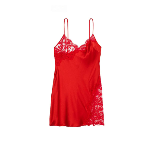 Пеньюар Victoria’s Secret Satin Rose Lace-Trim Asymmetric Slip Dress Red