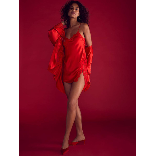 Пеньюар Victoria’s Secret Satin Rose Lace-Trim Asymmetric Slip Dress Red
