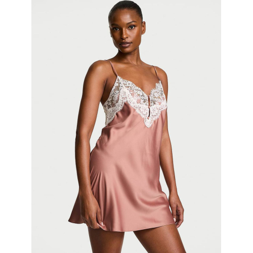 Пеньюар Victoria’s Secret Dream Angels Satin Lace-Trim Short Slip Dress Antique Rose