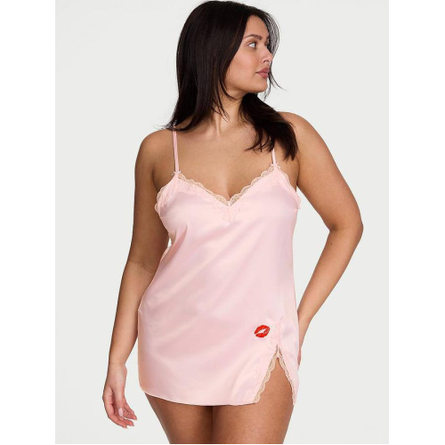 Пеньюар Victoria’s Secret Tease Satin Lace-Trim Mini Slip Dress Light Pink