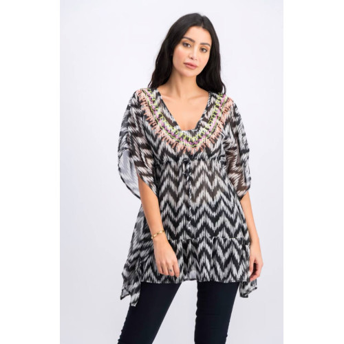 Туніка для пляжу Miken Embroidered Ruffle Tunic Swim Cover Up Dress