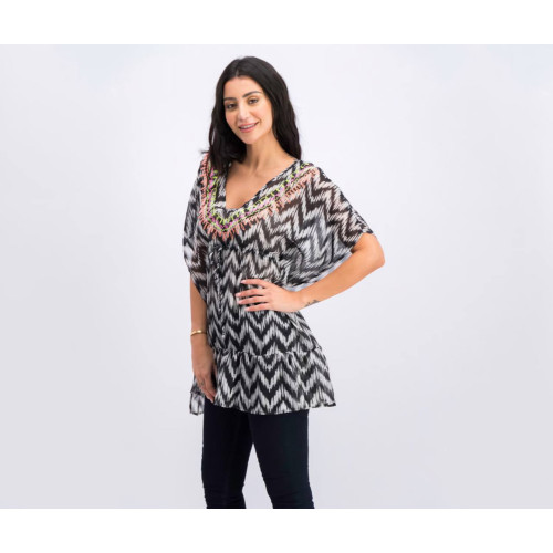 Туніка для пляжу Miken Embroidered Ruffle Tunic Swim Cover Up Dress