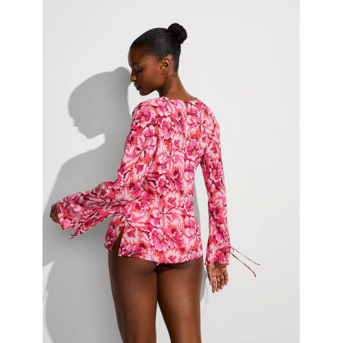Костюм Victoria’s Secret Swim Beachwear Sheer Crinkle Tie-Front Long-Sleeve Top & Easy Cover-Up Shorts